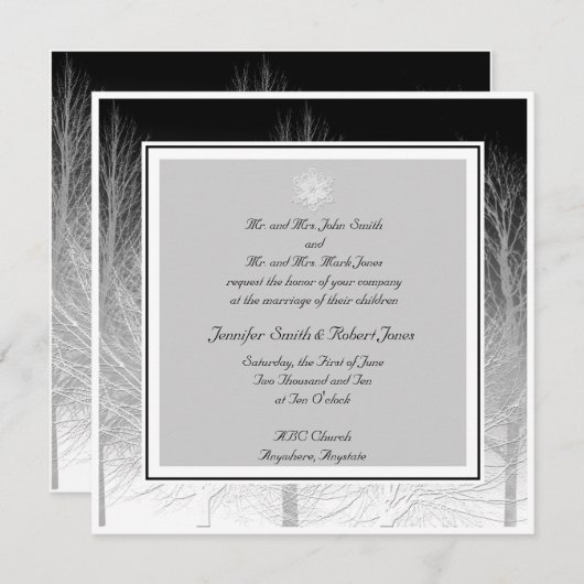 Winter Branches in Black White Wedding Invitation Kaart (Voorkant / Achterkant)