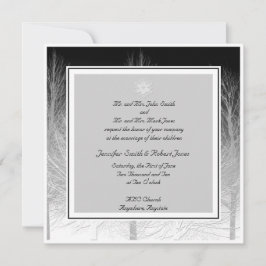 Winter Branches in Black White Wedding Invitation Kaart
