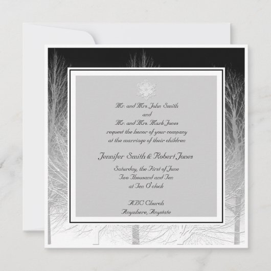 Winter Branches in Black White Wedding Invitation Kaart (Voorkant)