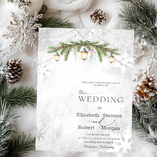Winter Branches Lantaarn Snowflakes Wedding Kaart