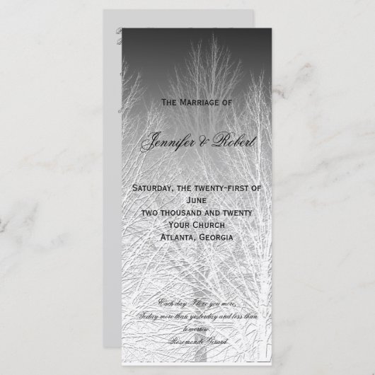 Winter Branches Zwart Wit Grijs Trouwprogramma Programmakaart (Voorkant / Achterkant)