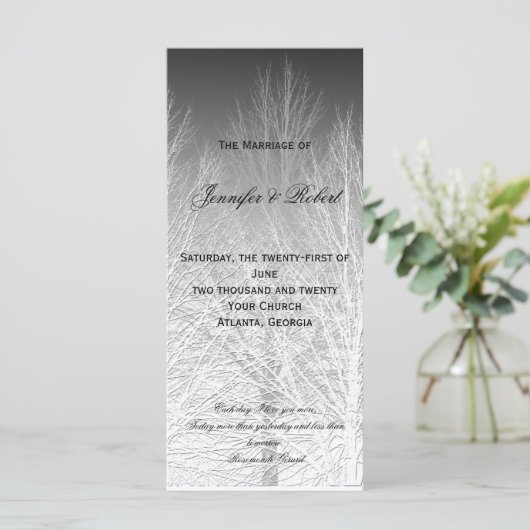 Winter Branches Zwart Wit Grijs Trouwprogramma Programmakaart (Staand voorkant)