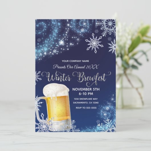 Winter Brew-Fest Beer Party Wonderland Blauw Wit Kaart (Staand voorkant)
