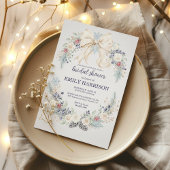 Winter Bridal Shower Invitation Cream Bow Floral Kaart