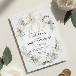 Winter Bridal Shower Invitation Cream Bow Floral Kaart