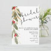 Winter Bridal Shower Invitation Gold Holly Kaart (Staand voorkant)