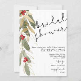 Winter Bridal Shower Invitation Gold Holly Kaart