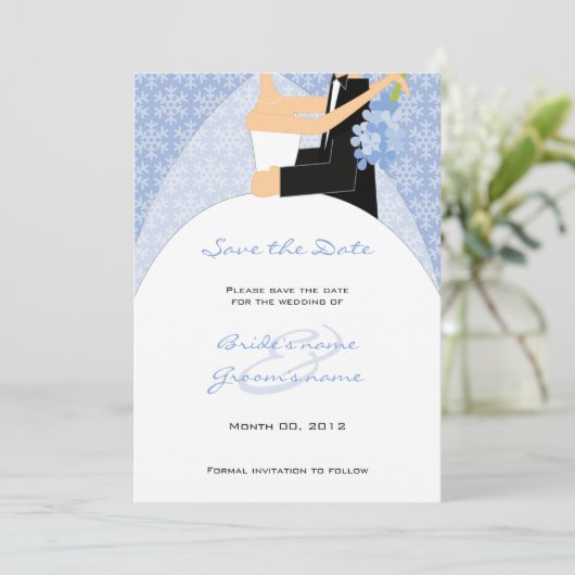 Winter Bride en Groom sparen de kaarten van de Dat (Staand voorkant)