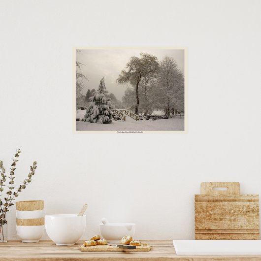 Winter Bridge Art Print Winter Forest Poster (Keuken)