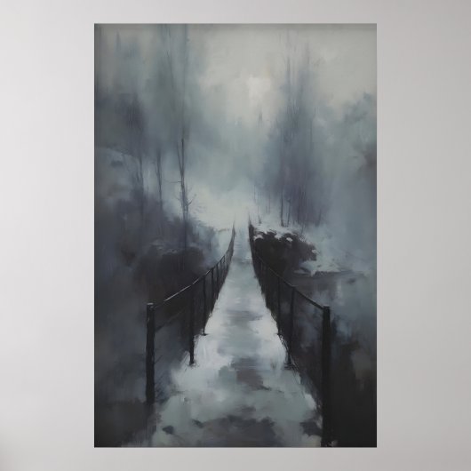 Winter Bridge Over Frozen Stream, Gothic Snowy Poster (Voorkant)