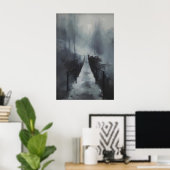 Winter Bridge Over Frozen Stream, Gothic Snowy Poster (Thuiskantoor)