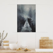 Winter Bridge Over Frozen Stream, Gothic Snowy Poster (Keuken)