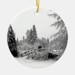 Winter Brug Ornament Sneeuw Bomen Decoraties