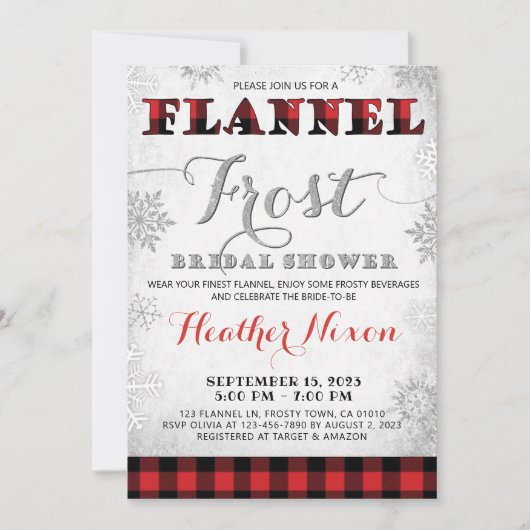 Winter bruids douche uitnodiging Flanel en vorst (Voorkant)