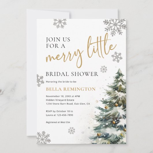 Winter Bruids Douche Uitnodiging, Kerst Bruids Kaart (Voorkant)