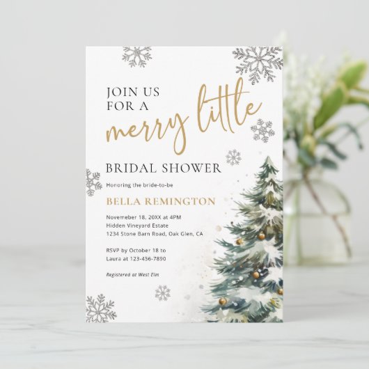 Winter Bruids Douche Uitnodiging, Kerst Bruids Kaart (Staand voorkant)