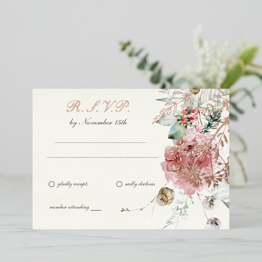 Winter Bruidsflora 2 Folie Uitnodiging (Staand Voorkant)