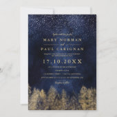 Winter bruidstaart dennenbomen bos navy-blauw kaart (Voorkant)