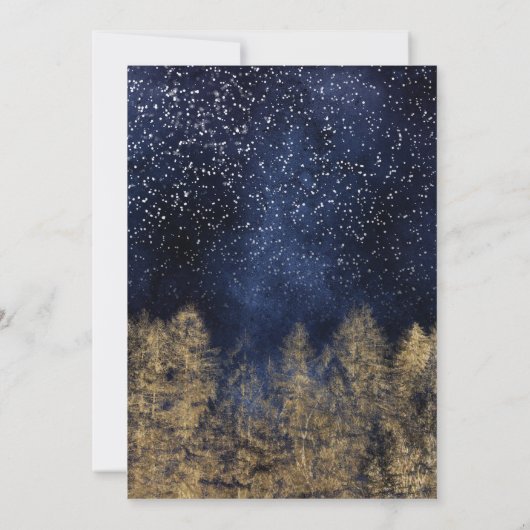 Winter bruidstaart dennenbomen bos navy-blauw kaart (Achterkant)