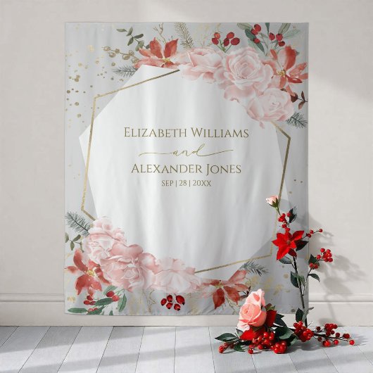 Winter bruiloft achtergrond vergulde Waterverf Flo Wandkleed