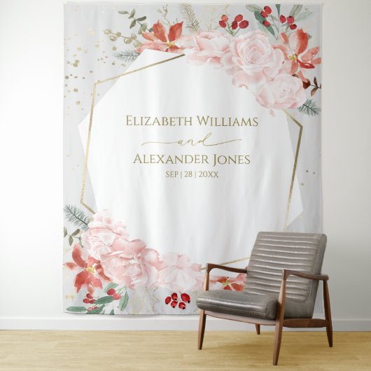 Winter bruiloft achtergrond vergulde Waterverf Flo Wandkleed (In situ)