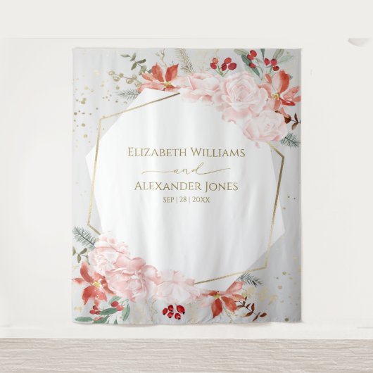 Winter bruiloft achtergrond vergulde Waterverf Flo Wandkleed (Voorkant)