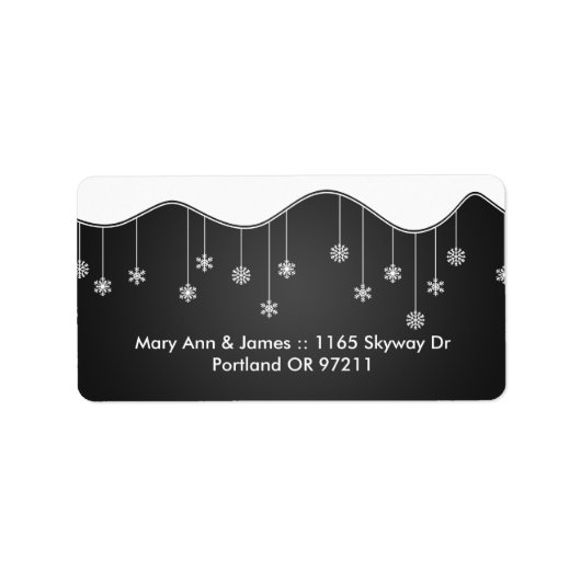 Winter bruiloft adres sneeuwvlok decoratie zwart etiket (Voorkant)