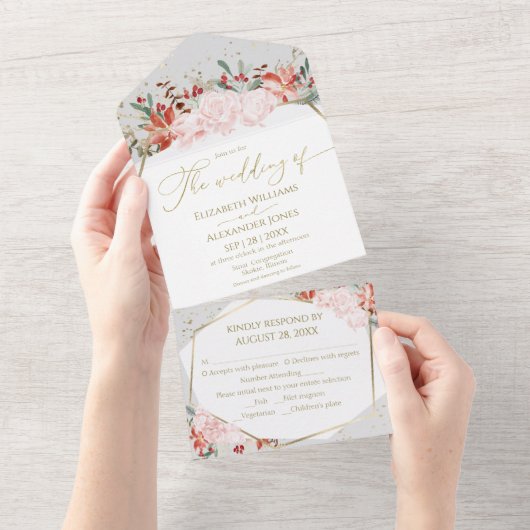 Winter bruiloft alles in één uitnodiging verguld (Afscheurbaar)