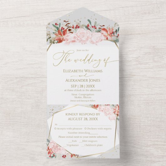 Winter bruiloft alles in één uitnodiging verguld (Binnen)