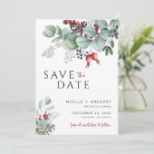 Winter Bruiloft Bewaar de datum Eucalyptus Bladgro Save The Date (Staand voorkant)