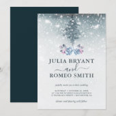 Winter bruiloft blauwe dennenboom uitnodiging (Voorkant / Achterkant)