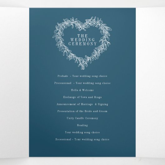 Winter bruiloft blauwe maretak botanische huwelijk drieluik programma (Binnenkant midden)