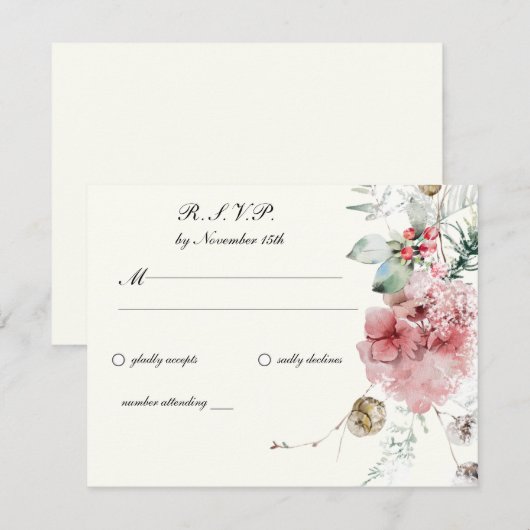 Winter bruiloft bloemen RSVP kaartje (Voorkant / Achterkant)