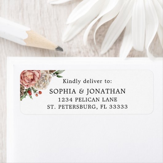 Winter Bruiloft Bloemen RSVP Reactie Mailing Etiket (Insitu)