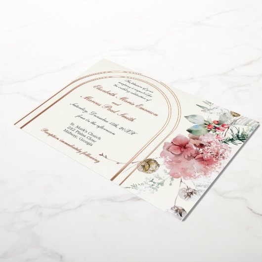 Winter bruiloft bloemendubbele boog folie uitnodiging (Gedraaid)