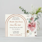 Winter bruiloft bloemendubbele boog folie uitnodiging (Staand Voorkant)