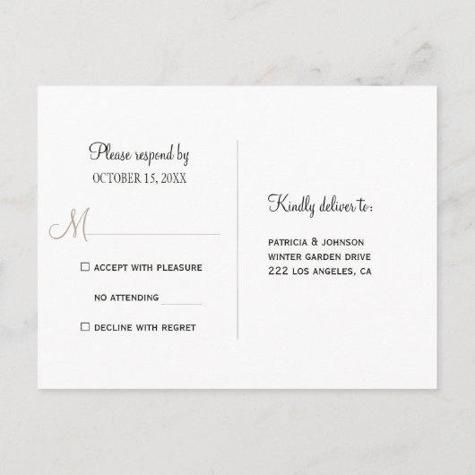 Winter bruiloft bloemengoud geometrisch lijst rsvp uitnodiging briefkaart (Achterkant)