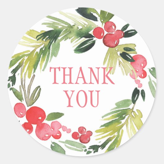Winter bruiloft bloemenkrans | Dank u Ronde Sticker (Voorkant)