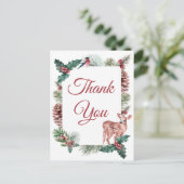 Winter bruiloft dank u kerst herten bloemen briefkaart (Staand voorkant)