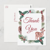 Winter bruiloft dank u kerst herten bloemen briefkaart (Voorkant / Achterkant)