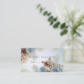 Winter bruiloft dennen kegels blauw bruin wit plaatskaartje (Staand voorkant)