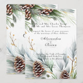 Winter bruiloft dennen kegels sneeuw dennen takken kaart (Voorkant / Achterkant)