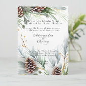 Winter bruiloft dennen kegels sneeuw dennen takken kaart (Staand voorkant)