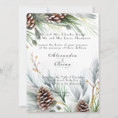 Winter bruiloft dennen kegels sneeuw dennen takken kaart (Voorkant)