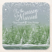 Winter bruiloft dennenbomen meer groene kunst kartonnen onderzetters (Voorkant)