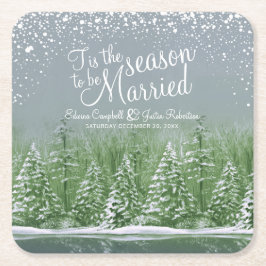 Winter bruiloft dennenbomen meer groene kunst kartonnen onderzetters