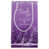 Winter bruiloft dennenbomen paarse kunst dank u klein cadeauzakje (Voorkant)