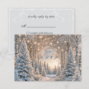 Winter Bruiloft Dennenbomen Sneeuwvlokken Mooie Li RSVP Kaartje