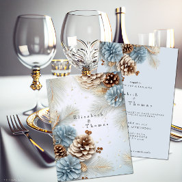 Winter Bruiloft Dennenzapels Modern Blauw Bruin Wi Kaart