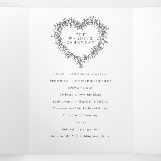 Winter bruiloft donkergrijze maretak botanisch drieluik programma (Binnenkant midden)